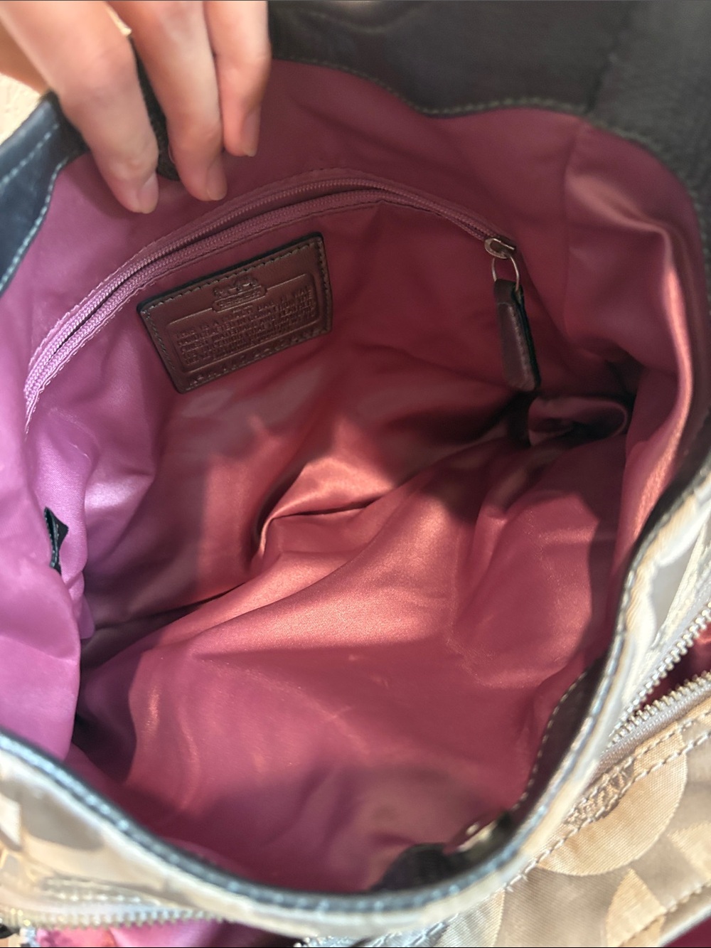 Coach Madison Maggie Shoulder Bag features a beige and silver signature - Picture 7 of 16